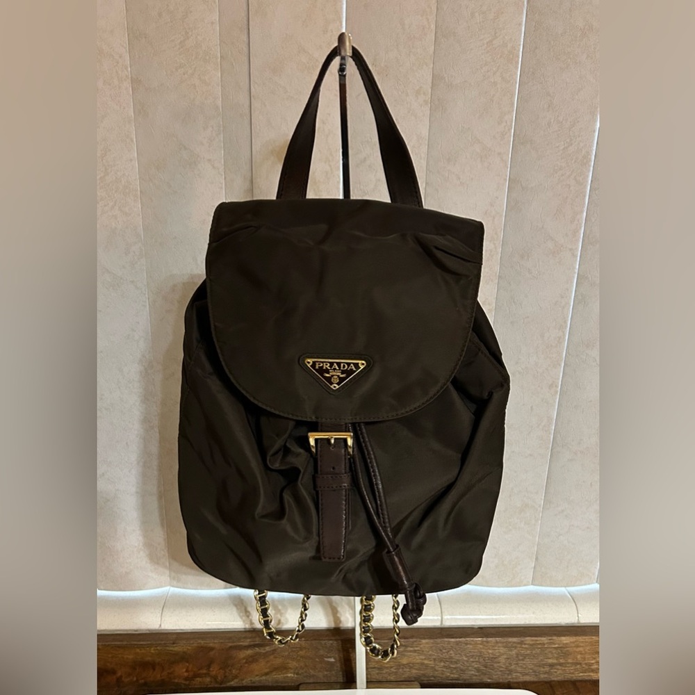 Prada Black Nylon Backpack with Gold Hardware